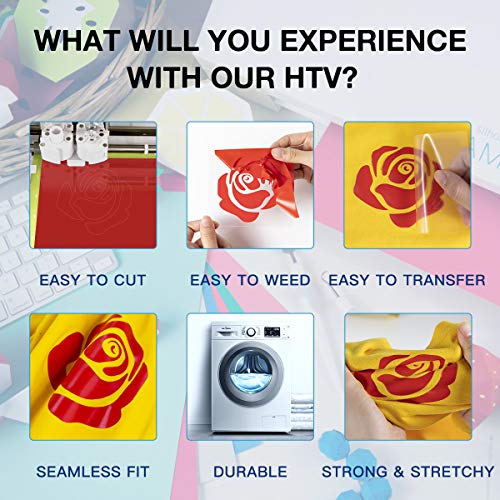 Image of HTVRONT HTV Heat Transfer Vinyl - 12 inch x 8ft Red HTV Vinyl for Shirts, Red Iron on Vinyl for All Cutting Machine - Easy to Cut & Weed for Heat Transfer Design