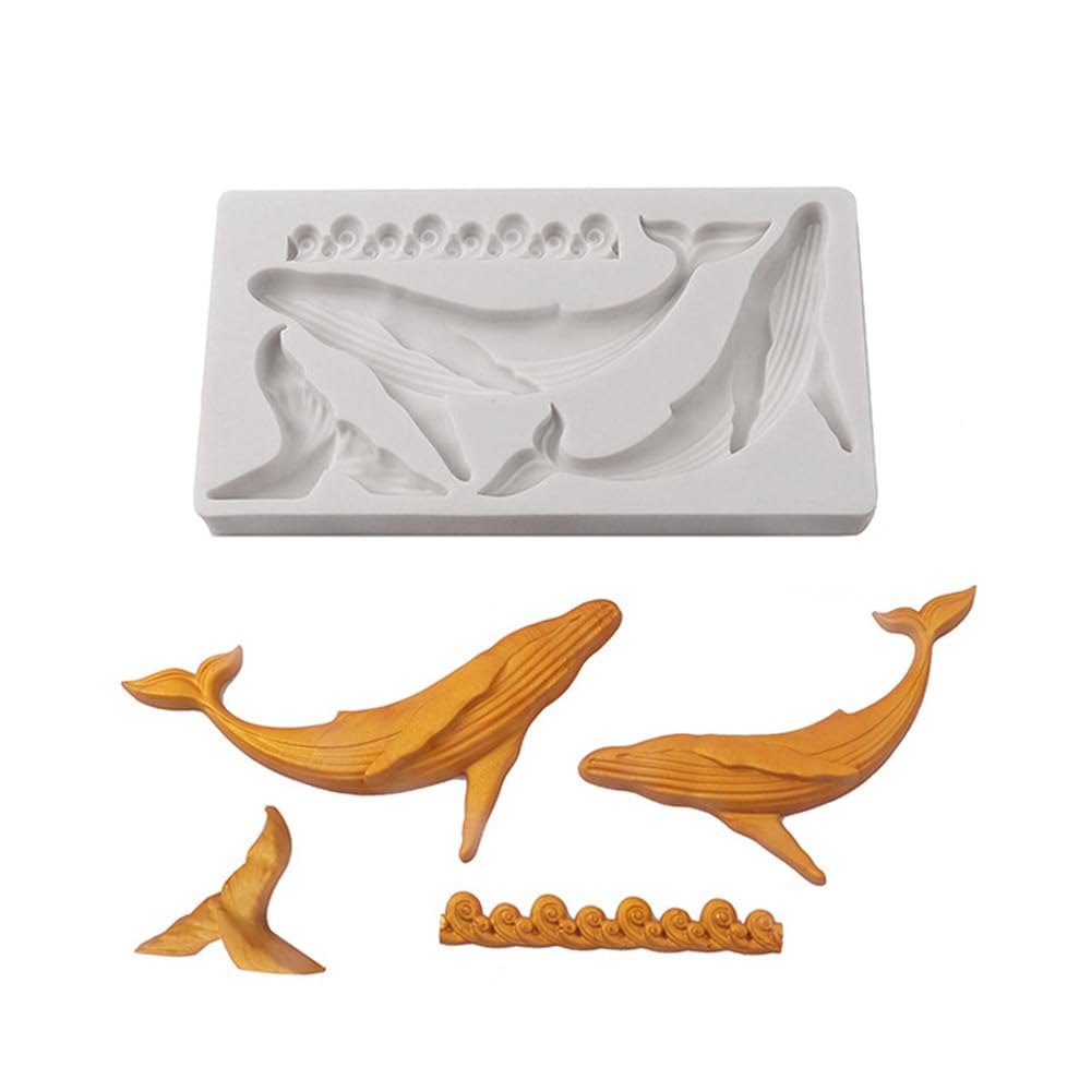 Nixnut White Fondant Cake Chocolate Mould Silicone Cookie Candy Mould Baking Diy Kitchen Tool Party Decorating Marine Animal Whale Wave Pattern
