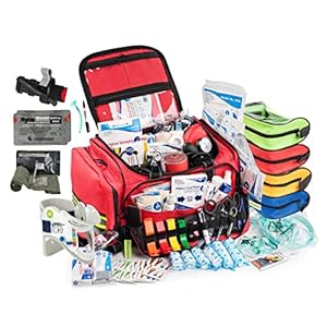 Scherber Fully-Stocked First Responder Bag | Large Professional EMT/EMS Trauma & Bleeding Kit | HSA/FSA Approved | CAT Tourniquet, HyFin Chest Seal, Israeli Bandage & 250+ First Aid Supplies (Red)