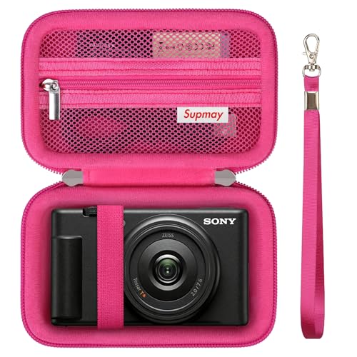 Image of Supmay Hard Travel Case for Sony ZV-1F / ZV-1 / ZV-1 II Digital Camera, Vlogger Camera Storage Holder Travel Bag with Zipper Mesh Pocket for Battery Pack, Charging Cable, USB Card, Rosered