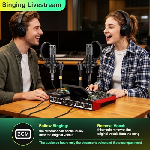 Image of tenlamp G10 Podcast Equipment Bundle for 2 with Live Sound Board Audio Mixer - Two Condenser Mics, Voice Changer, Noise Reduction, for PC /Phone Streaming, Gaming, Singing, Podcast, Recording