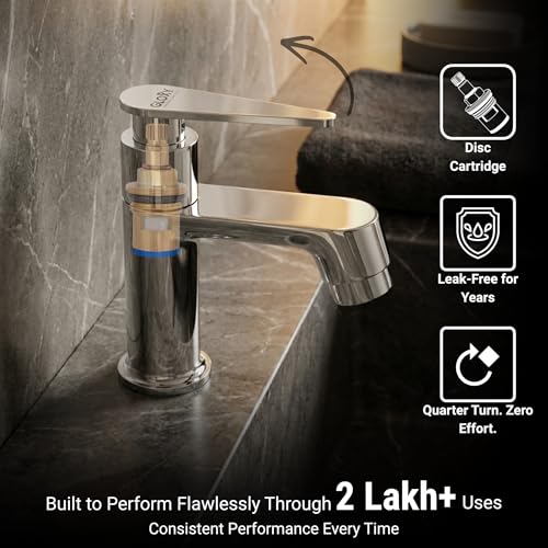 Image of GLOXY Premium Deck Mount Pillar Tap for Bathroom with Chrome Finished Nano Lever - Single Lever Wash Basin Tap for Bathroom, Gardens & Kitchen Sinks - 10 Years Warranty