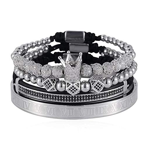 Imperial Crown King 18K Gold CZ Beads Bracelet Luxury Charm Fashion Bangle For Men Women