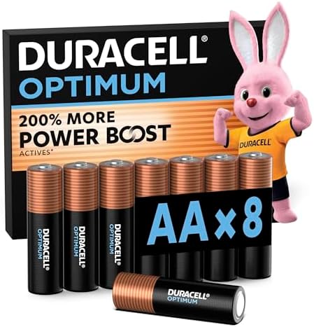 DURACELL Optimum AA Alkaline-Batterien (8 Stück) 1.5V, LR06 | 200% mehr POWER BOOST Actives – für Geräte mit hohem Strombedarf, Überwachungssystemem - 0% Plastikverpackung