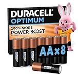 DURACELL Optimum AA Batteries (8 Pack) – Alkaline Batteries 1.5V – 200% More Power Boost Actives – Meets Demands Of Modern Devices – 100% Recyclable, 0% Plastic Packaging – MX1500