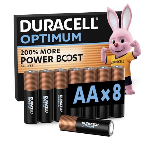 DURACELL Optimum Pilas AA (Paquete de 8) – Pilas alcalinas 1,5 V – 200 % más de activos POWER BOOST – Satisface las exigencias de los dispositivos modernos – Envase 100 % reciclable – MX1500