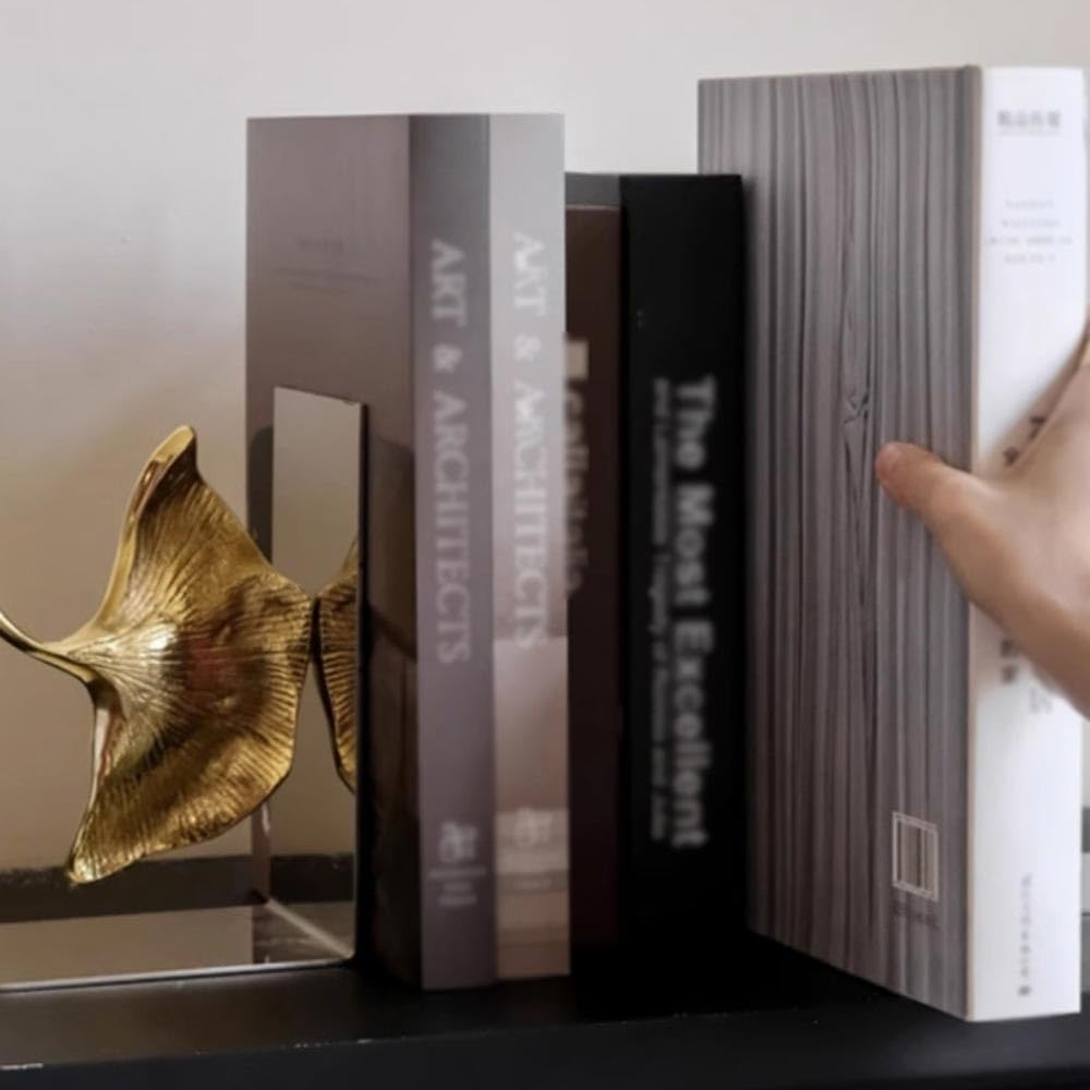 Podpórki do książek, metalowe podpórki do książek z drzewa miłorzębu, podpórki do książek na półki, do biblioteki biurowej Podpórki do książek