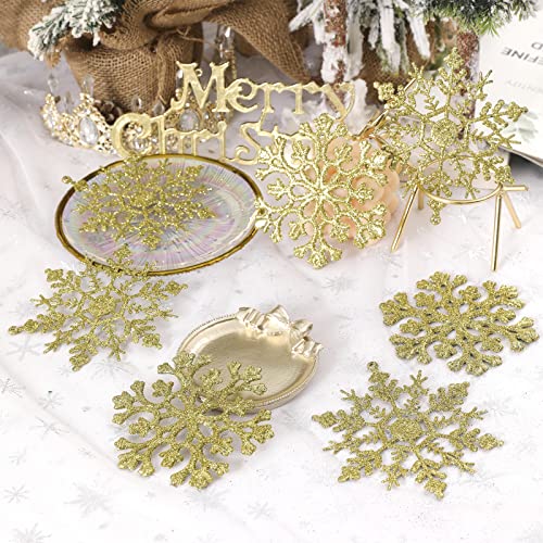 30PCS Christmas Glitter Snowflake Ornaments Plastic Snowflakes Ornaments-Xmas Tree Decorations,4.7-inch (Gold) - image 4