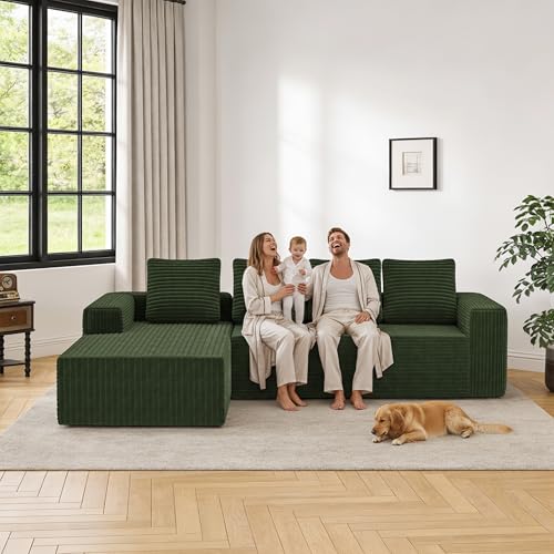 Yihomfy Ecksofa mit Schlaffunktion Tobi 261x145 cm Cord Sofa mit Memory-Schaumstoff Hohe Rückprallelastizität & Atmungsaktiv Moderner Wohnsessel für Wohnzimmer (Grün)