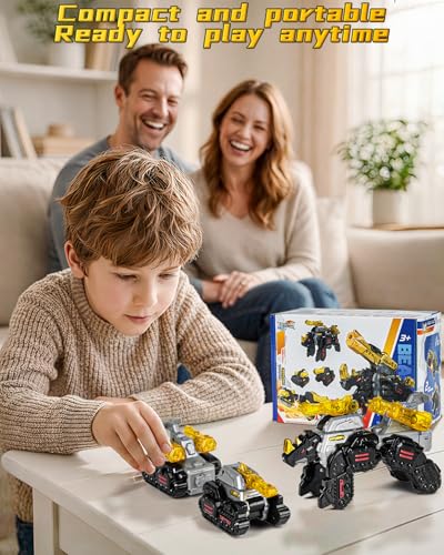Image of Yivsen Collision Transforming Dinosaur Car Toy, 2 Crash & Transform Magnetic Cars Transform into Dinosaur Toys, Dino Robot Toy for Kids, Ideal Birthday Party Gift Toys for Kids Boys Girls, Black