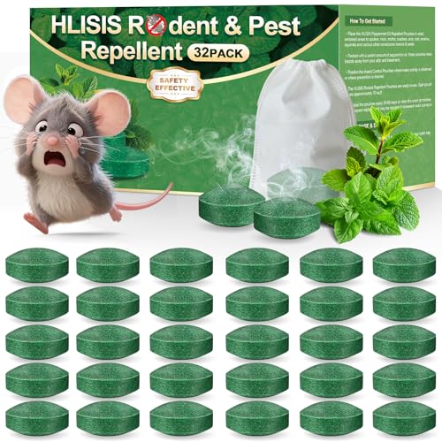HLISIS 32PCS Mouse Rodent Repellent, Natural Mouse Repellent Peppermint Oil
