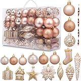 AMS 72ct Christmas Ball Assorted Pendant Shatterproof Ball Ornament Set Seasonal Decorations with Reusable Hand-Help Gift Boxes Ideal for Xmas, Holiday and Party (72ct, Champagne)