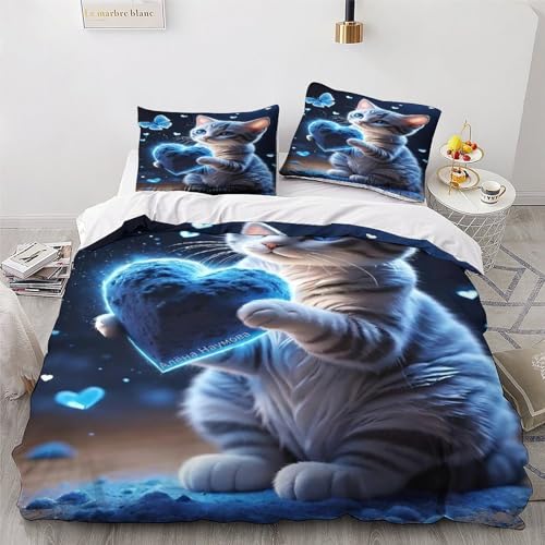 Ensemble housse de couette chat 220x240 parure de lit microfibre 3 pièces - 6