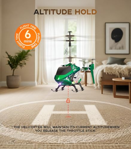 Image of SYMA Remote Control Helicopter, S107H-E Aircraft with Altitude Hold, One Key take Off /Landing, 3.5 Channel, Gyro Stabilizer, High &Low Speed, LED Light Indoor to Fly for Kid Beginner(Green)