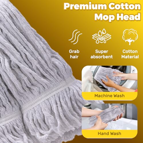 Image of 61 Inch Commercial Cotton Mop for Floor Cleaning with Long Handle Heavy Duty Industrial Mop Stick for Garage Warehouse Office Home,1 Pack