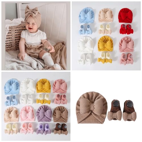 Turban Hat Newborn Baby Hat with Socks Set Knitted Baby Hat with Socks Stylish Turban Hat with Short Tube Socks2