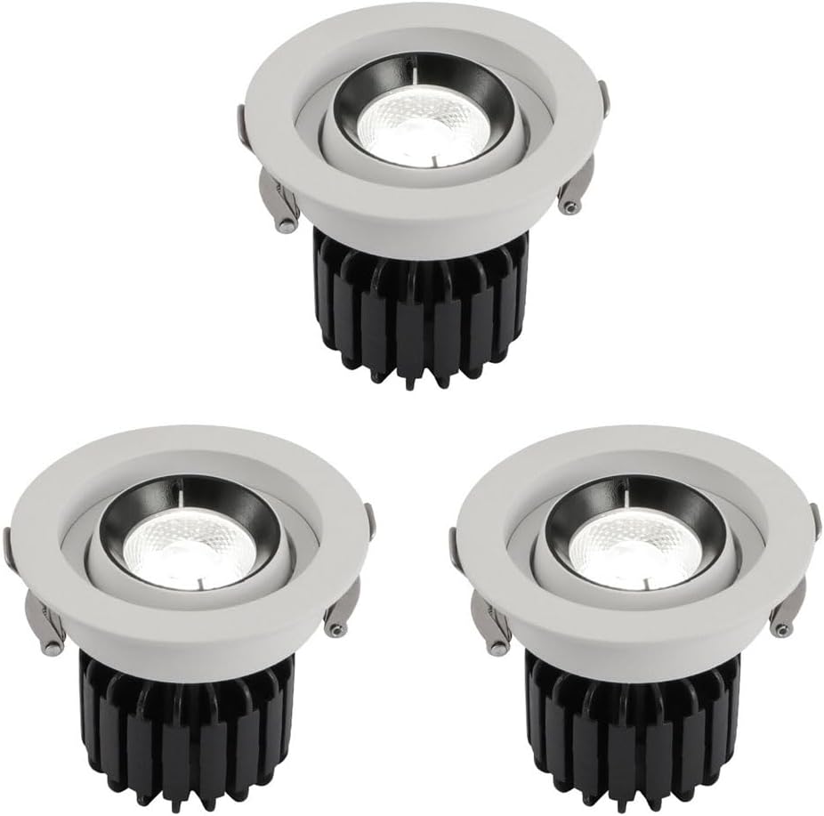 COB LED Ceiling Light, 12W Recessed Lighting, Three Color Dimming Downlight, 360° Rotation Adjustable LED Can Light, Ceiling Spotlight for Home and Commercial Lighting 3 Pack