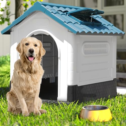 DWVO 41.3'' Plastic Foldable Dog House for Small, Medium, and Large Dogs, Waterproof Folding Pet House with Adjustable Top Window and Elevated Base (41.3''L x 34.6''W x 39''H) by DWVO - Image 2