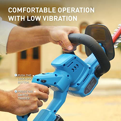 Wisetool Cordless Hedge Trimmer, 20V Electric Bush Trimmer With 22" Dual-Action Blades, 3/4" Cutting Capacity, Shrub Trimmer Include 2.0Ah Battery, Fast Charger And Protection Glasses #TOP3