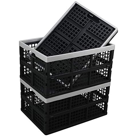 Dehouse Set of 3 Large Plastic Collapsible Crates Folding Crate Storage Basket, 40 L Cover