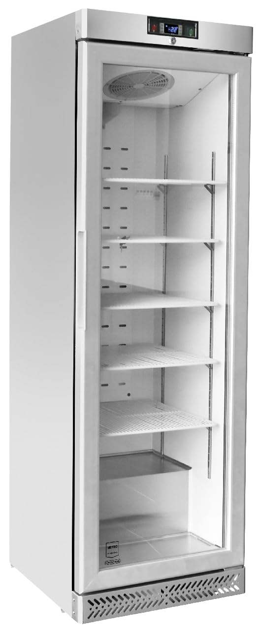 METRO Professional Vetrina congelatore GSC240N, acciaio inox/vetro, 59.5 x 64 x 188.5 cm, 240 L, raffreddamento ad aria, 550 W, con serratura, argento