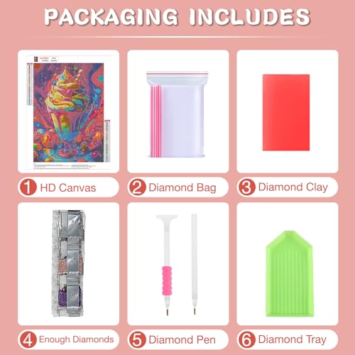 RICUVED Colorful Diamond Painting Kits for Adults, 5D Ice Cream Diamond Painting Diamond Art Kits for Beginners, Full Drill Diamond Art Diamond Gem Diamond Painting Kits for Home Wall Decor 12x16Inch - Thumbnail 5