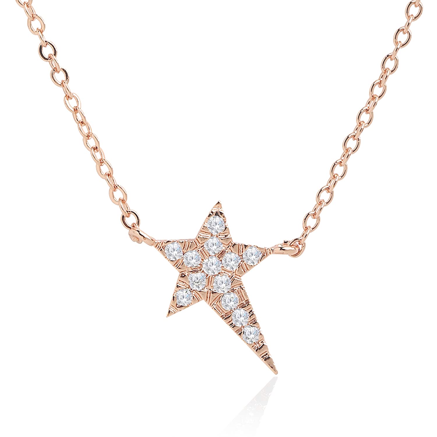MINUTIAE Rose Gold Plated Star Shape Pendant Necklace Round Cut Austrian Cubic Zirconia Diamond For Women And Girls With Extendable Chain Fashion Jewelry (B08YR242GT) Amazon Price History, Amazon Price Tracker