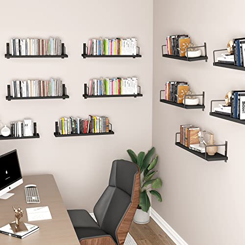 Image of Floating Shelves, 24 Inches Easy to Install Wall Mounted Shelves, Set of 3, Rustic Wood Shelves for Wall Decor, Storage Shelves for Living Room (Black)