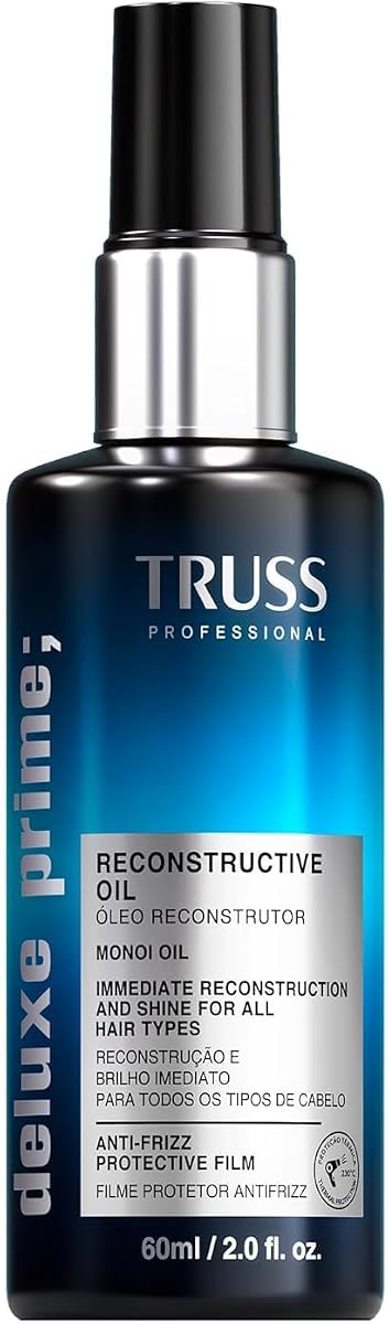 TRUSS Deluxe Prime Reconstructive Hair Oil, Split End Repair, 2 fl oz | Damaged hair treatment with heat protection and frizz control. Seals cuticle for added strength and softness.