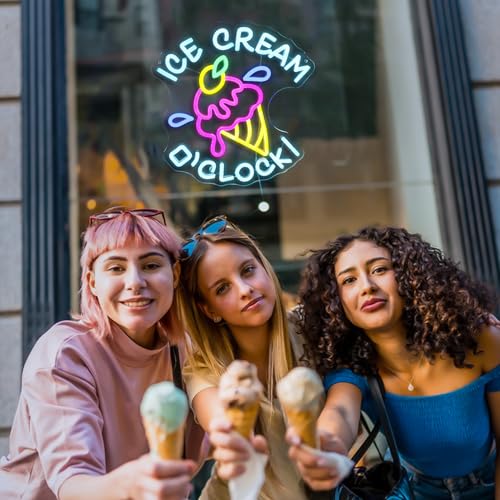 Image of Ice Cream Neon Sign,Ice Cream Merch | 13.4in*13.4in - USB Powered LED Acrylic Lamp with Dimmable Function for Store, Cafe, Bedroom & More Decor