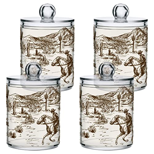 Blueangle 4 Stück Western Desert Cowboy Qtip Halter Spender für Wattebälle, Wattestäbchen - Kunststoff-Apotheker-Glas-Set für Badezimmer, Kanister, Aufbewahrungsorganisation (660) Cover