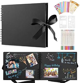 DazSpirit Customizable Scrapbook Photo Album with 12 Metallic Marker Pens, 80 Pages of Black Cardboard with Sturdy Hard Cover and Rust-Free Binding, Special Customizable Gift for Your Loved Ones