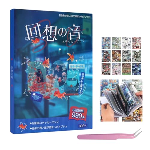 Image of 30-Page Japanese Sticker Book with 990+ Retro Comic-Style Stickers, DIY Scrapbooking and Kawaii Manga Journal Stickers for Planners, Crafts, Bullet Journals and Creative Decoration Album (#D)
