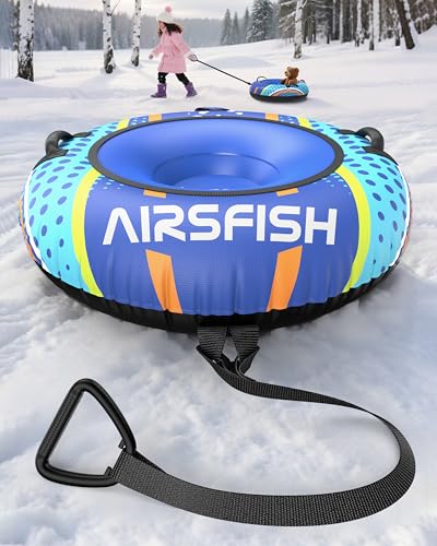 Snow Tube with Towable Leash, AirsFish Inflatable Snow Sled Heavy