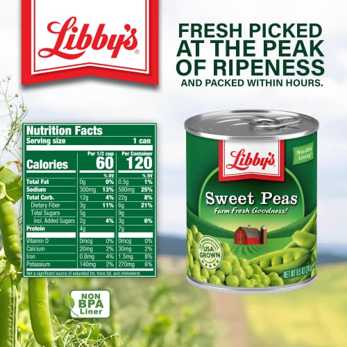 Libby's Sweet Peas | Deliciously Sweet & Nutty Flavor | Tender & Succulent | Creamy Smooth | Grown & Made In The Usa |8.5 Oz (Pack Of 12) #TOP4