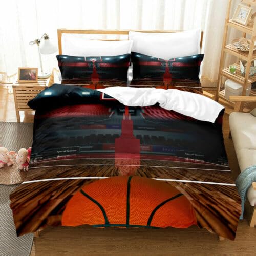 Housse de couette 240x260 basket orange sans pli microfibre 110g anti-décoloration