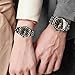 yunanwa Valentines Couple Pair Watches Men and Women Luminous Calendar Waterproof Gold Silver Stainless Steel Quartz Watch Blue Face his and Hers Watches Set Lovers Set of 2 (Black)
