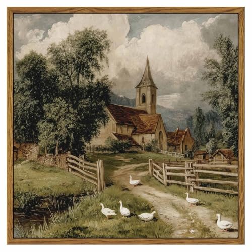 InSimSea 12x12 Square Canvas Wall Art, Vintage Rustic Country Church Print