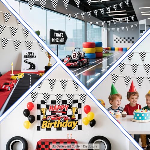 Image of Piokio 60 Pcs Double Sided Plastic Checkered Flag Banner, Racing Birthday Decorations, for Nascar Cars Party Supplies
