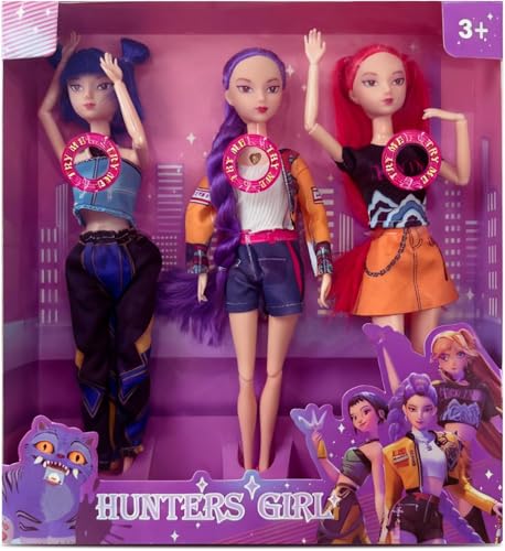 K Pop Demon Rumi-Mira-Zoey Hunters Figurine, K Pop Demon Bras Jambes Mobiles Hunter Figurine, Dessin Animé Animé 30 Cm Figurines,avec Musique thème VêTements, pour Collecter Et Cadeau Fan (A)