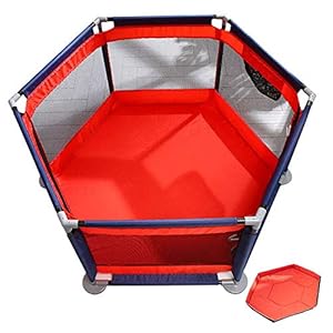 MFLASMF Folding Playpen with Mattress Safety Baby Playard with Door Activity Center Hexagon Mesh Toddlers Play Yard