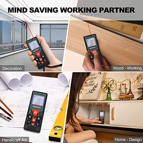 Image of Laser Measure, Mileseey 328Ft laser distance measure with 2 Bubble Levels, M /In /Ft Unit switching Backlit LCD and Pythagorean Mode, Measure Distance, Area and Volume laser measurement tool