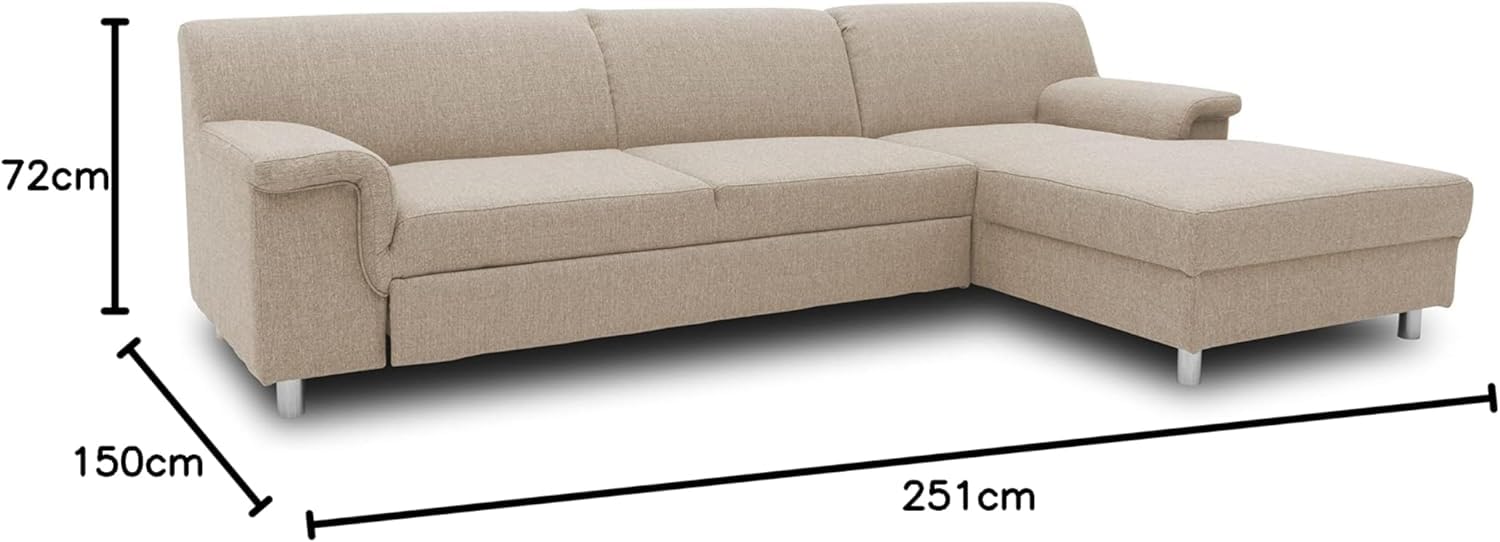 DOMO. collection Junin - Sofá esquinero con función de Dormir para sofá (251 x 150 cm), Color Beige