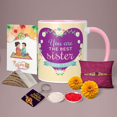 Image of Raksha Bandhan Gifts Printed Mug with Keychain Best Rakhi Combo Gift for Brother & Sister Rakshabandhan Return Gifts for Sister White 350ml Tea /Coffee Mug(Pack of 5)(RMKRCG112)