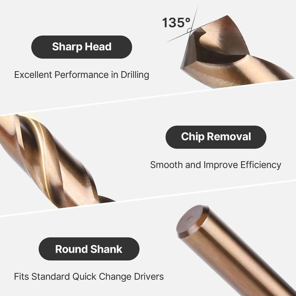 Punte da trapano elicoidali HSS M35, misure 1.0-13.5mm, seghe a tazza con gambo dritto opzionale per acciaio inossidabile, alluminio, ferro, legno, plastica e metallo, 11.2, 2 pezzi