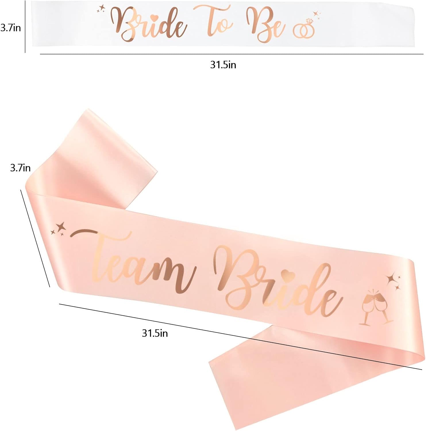 Happyland 8 sets Team Bride Sash Bachelorette Party Decorations Bridesmaid Sashes Rose Gold Foil letter for Bridal Shower & Wedding Party