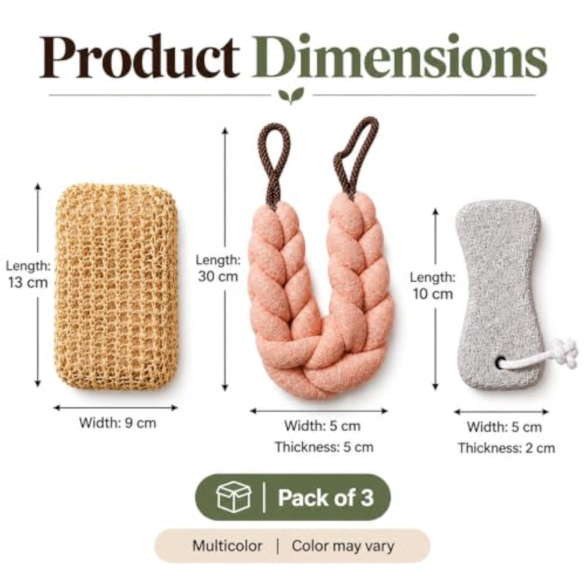 3-Piece Bath Exfoliating Set with Loofah, Soap Pouch & Pumice Stone