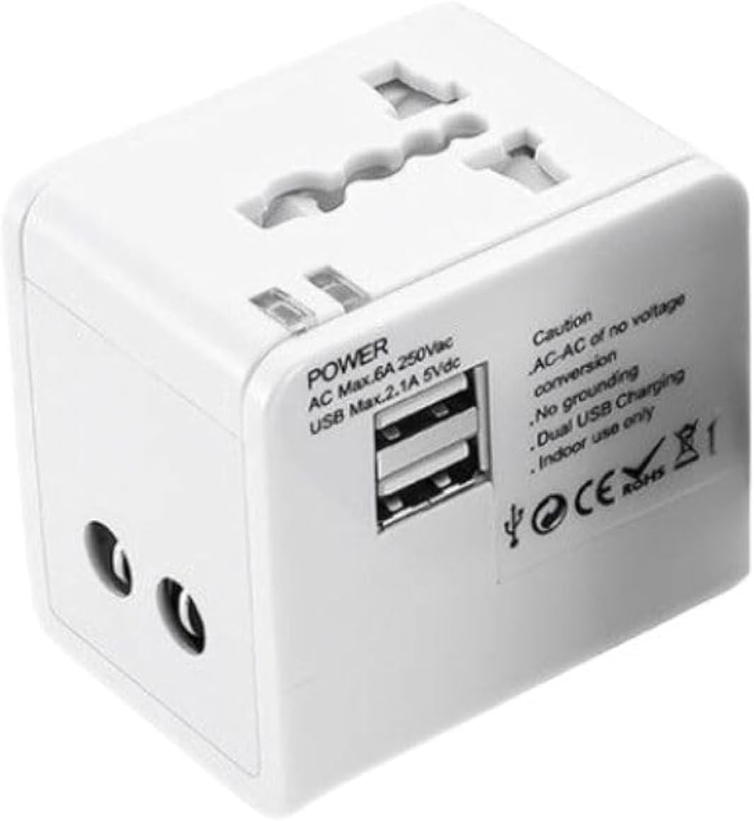 – HQue Universal Travel Adapter with USB Ports, International Travel Adopter, Compatible with US/UK/EU/AU/GCC/Asia Power Plugs (1500W, 250V), Stay Energized in over 180 Countries Worldwide (White)
