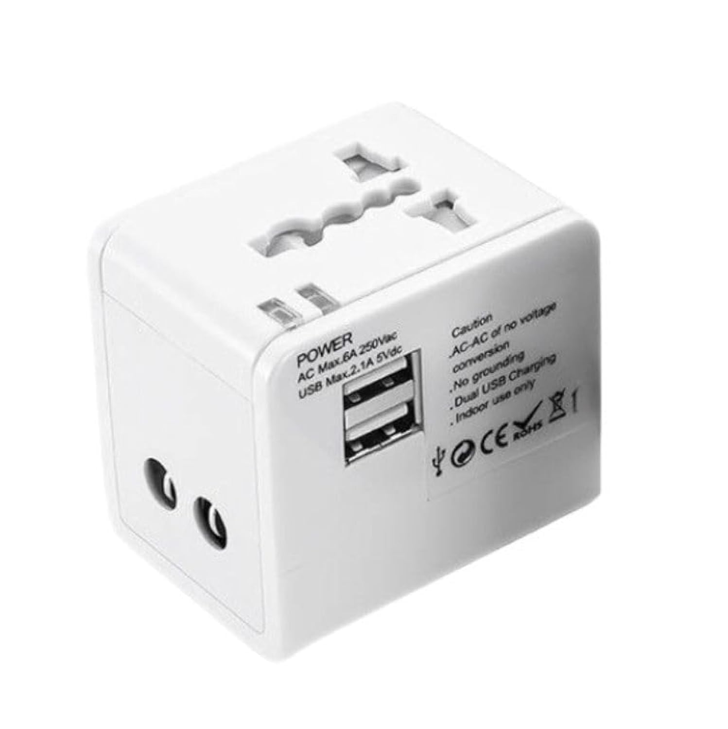 HQue Universal Travel Adapter with USB Ports, International Travel Adopter, Compatible with US/UK/EU/AU/GCC/Asia Power Plugs (1500W, 250V), Stay Energized in over 180 Countries Worldwide (White)
