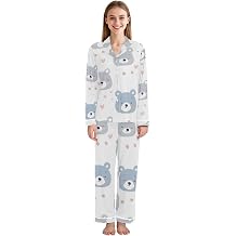 Cute Fat Bear Face Womens Pajama Sets Long Sleeve Sleepwear Button Down 2 Piece Pjs with Pockets